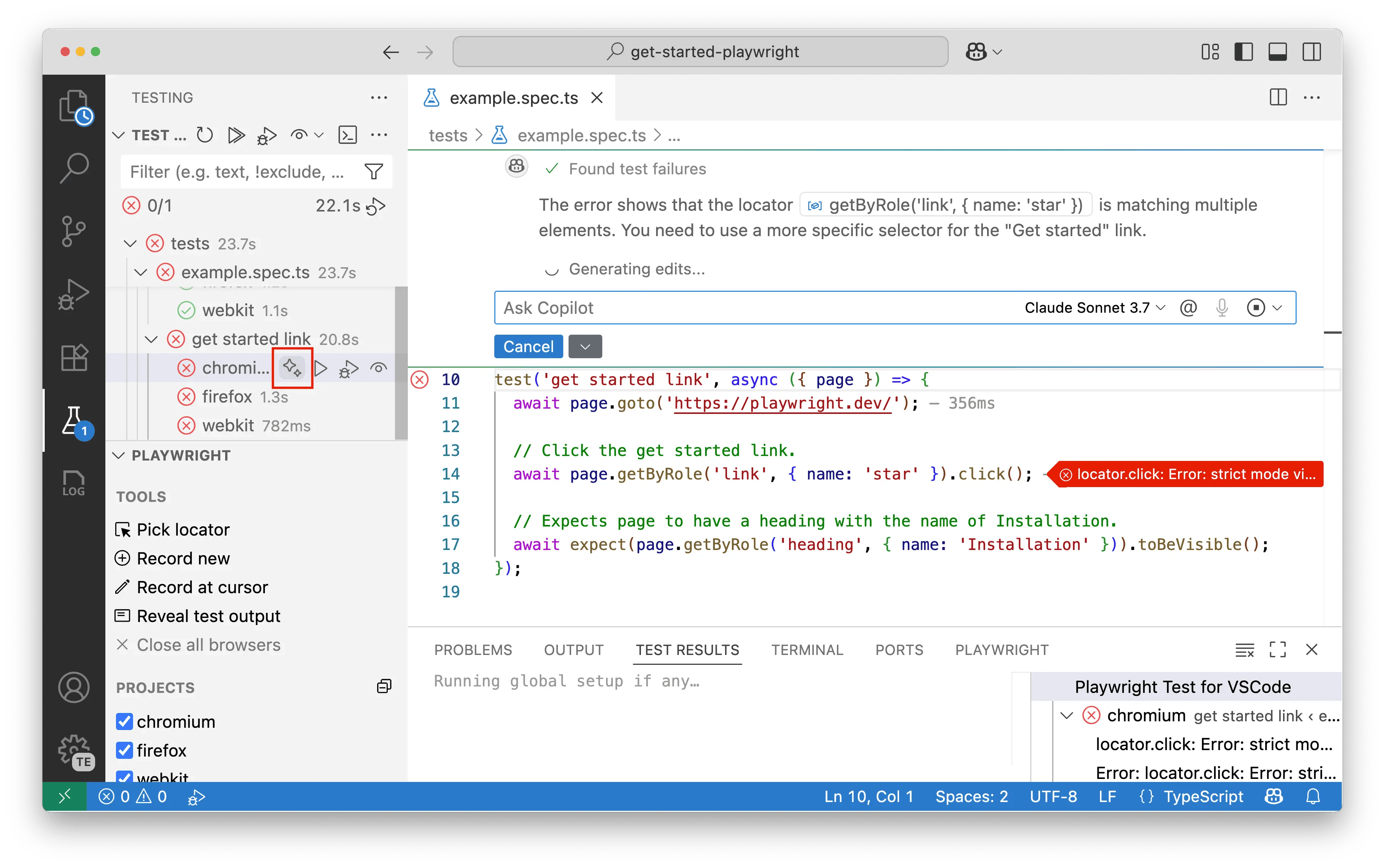 fix with ai in vs code